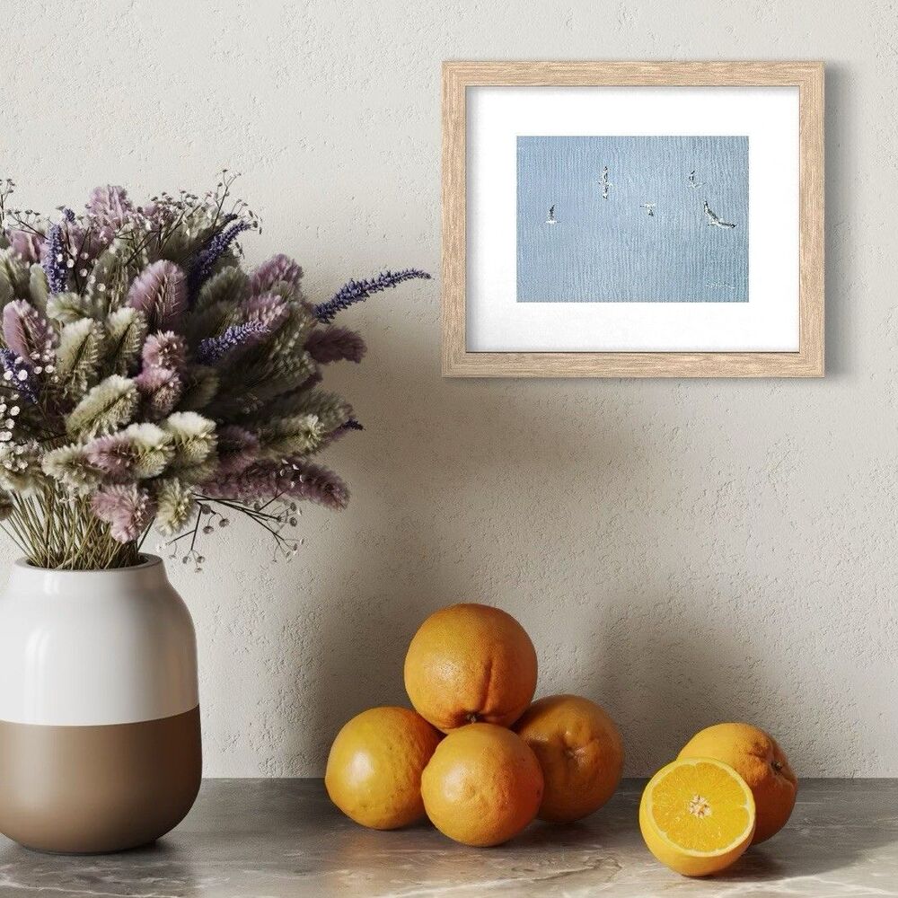 8x10 Original Oil Painting Sea Birds Seagulls Minimalist Coastal Sky Art Signed - Picture 4 of 8